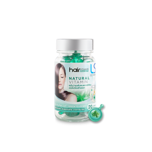 Тайські капсули для волосся Lesasha Hair Serum Vitamin з зеленим чаєм і м'ятою в баночці, 20 шт